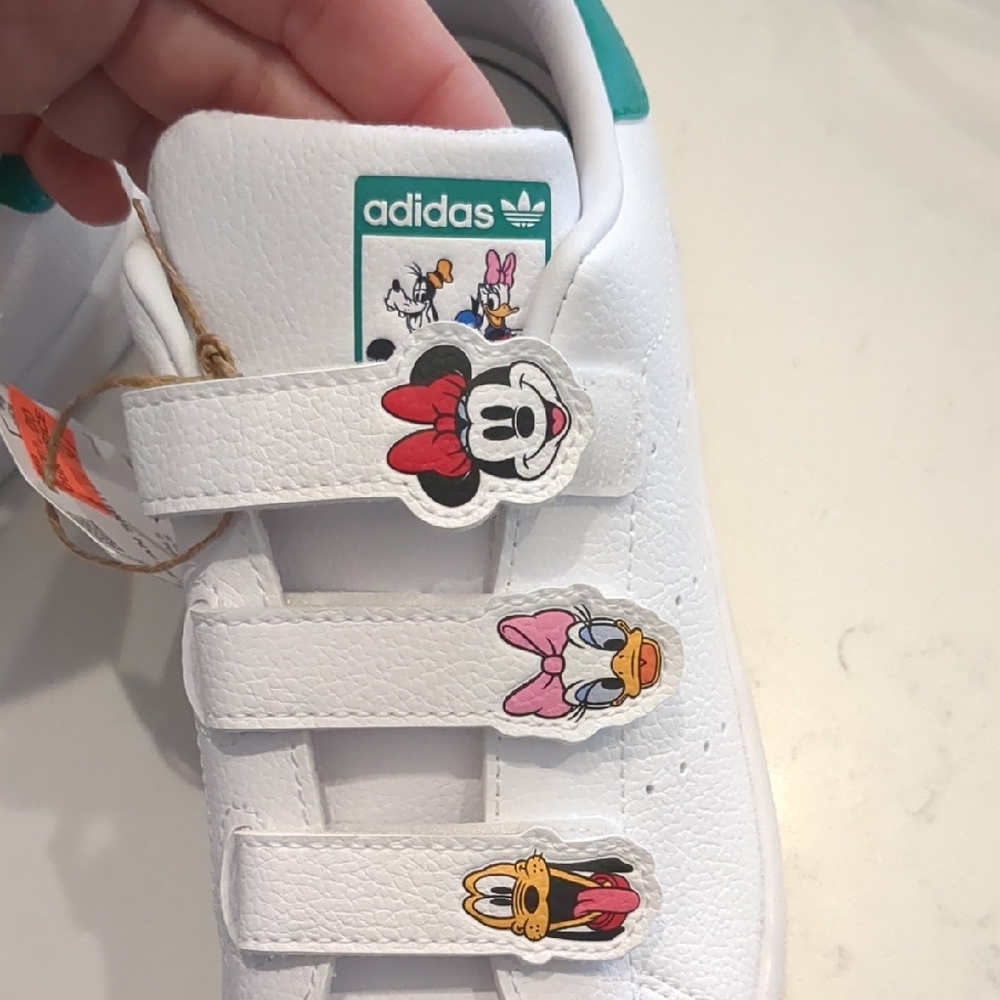 adidas Kids White Sneakers with Teal Accent and Disney Character Patches